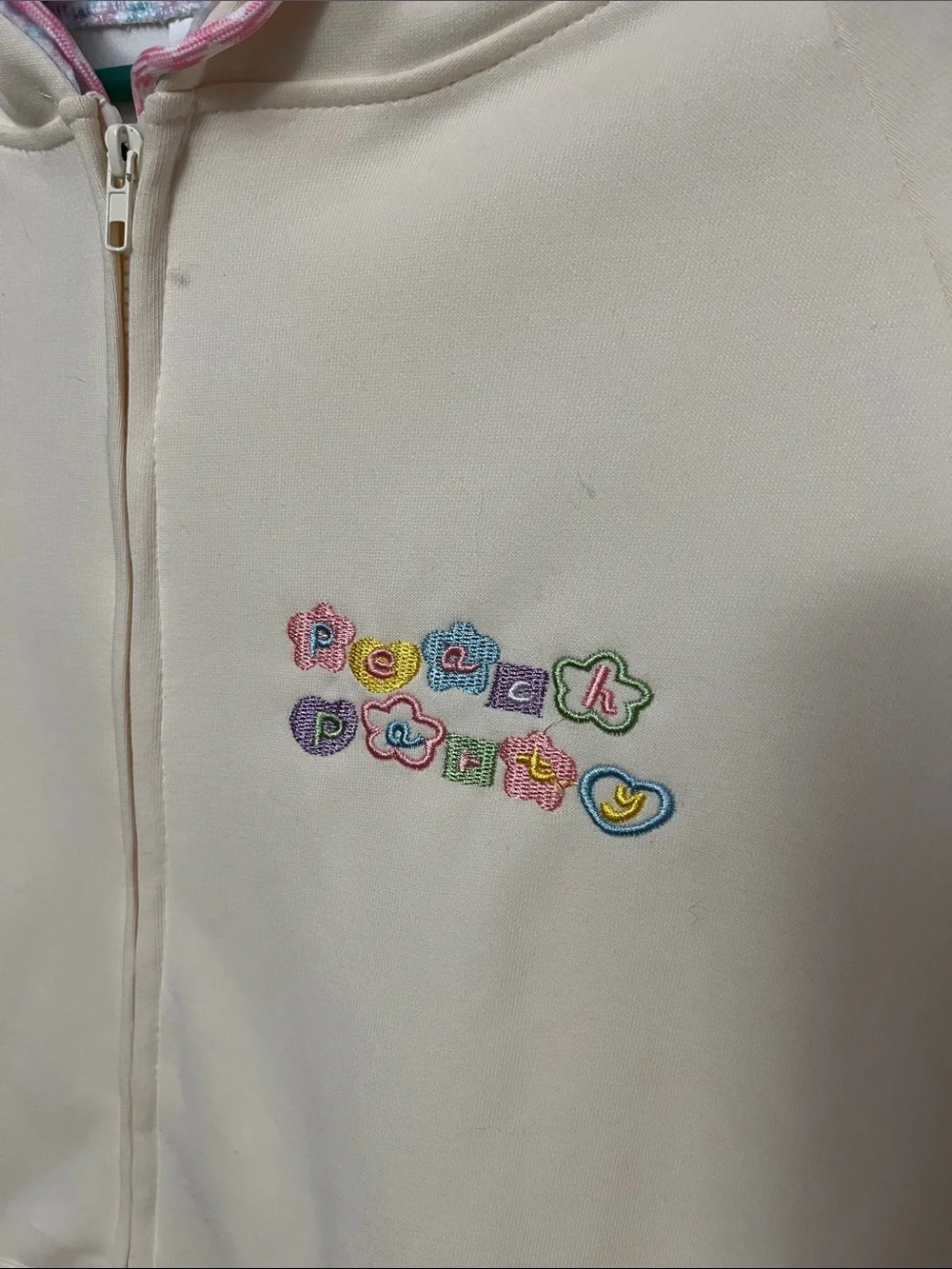 Kids Cream Zip-Up Hoodie with Pastel Embroidery